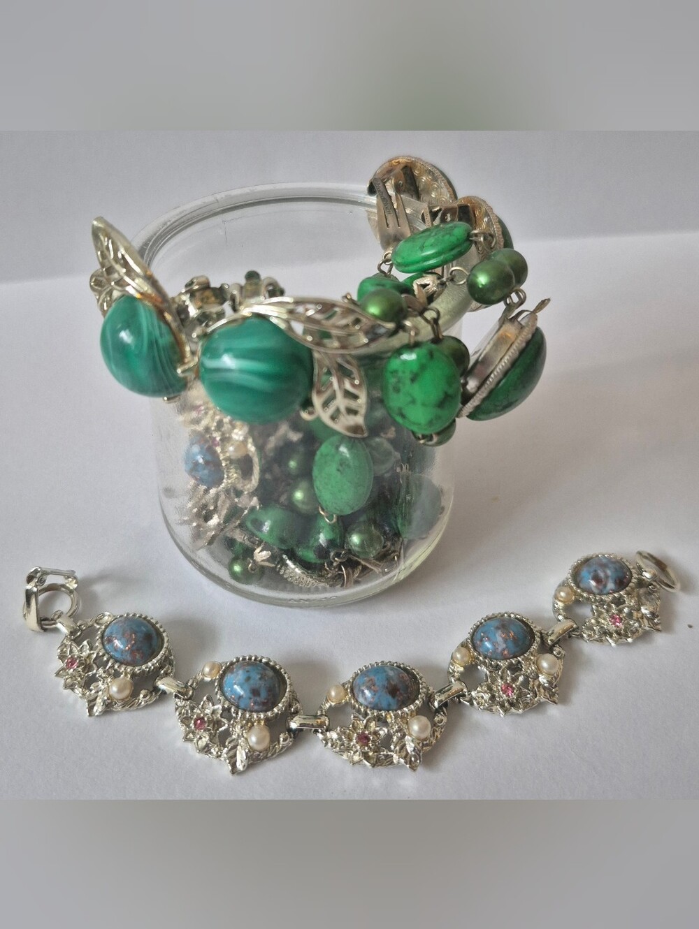 Small Mystery Jewelry Jar - Turquoise Stone Theme - Necklaces, Earrings, & Pins